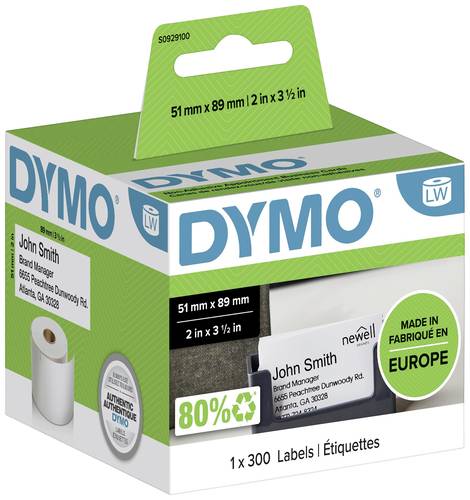 DYMO Etiketten Rolle S0929100 S0929100 89 x 51 mm Papier Weiß 300 St. Nicht klebend Terminkarten, Visitenkarten