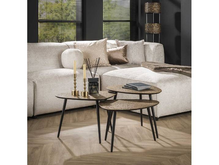Couchtisch Set Sai dreieckig , 3-teilig , Metall , Antike bronze / gold