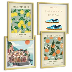 BILDER SET 4er Set - 50x50 cm & 40x60 cm Goldrahmen - Fruchtmuster der italienischen Kultur