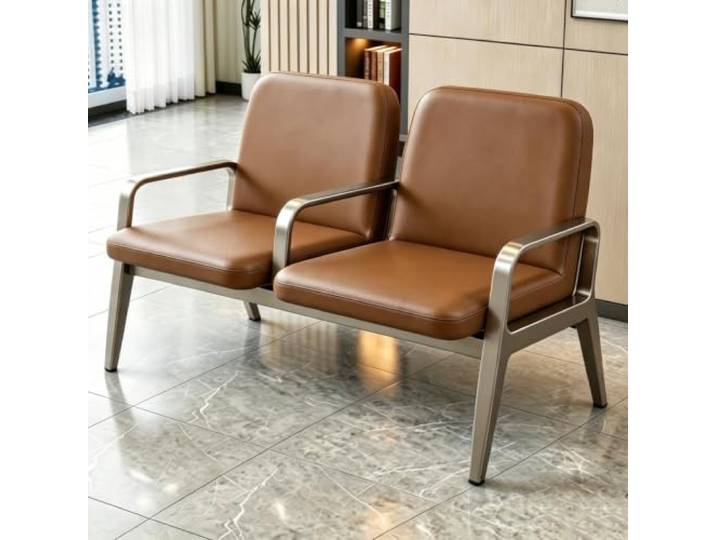 KCIOQLS Wartezimmerbank, Öffentliche Lobby-Sitzbank for Besucher Hochwertiges Lederpolster, Geeignet for Krankenhäuser, Hallen, Flughäfen(Brown,2-Seater)