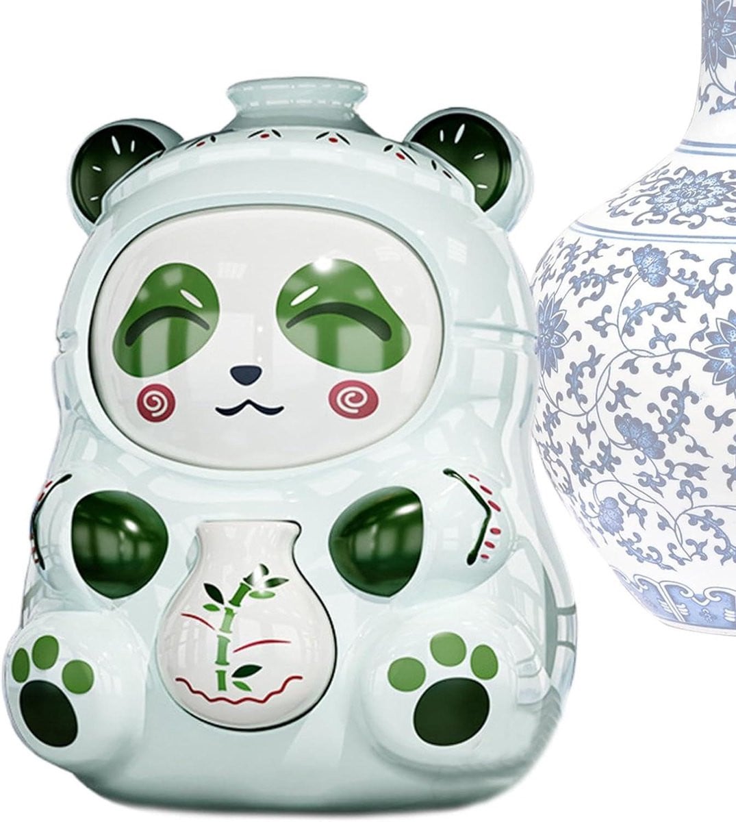 Rood Panda Beeldje met Magische Gezichtswissel voor Bureau Decoratie - Hoogte: 7 cm