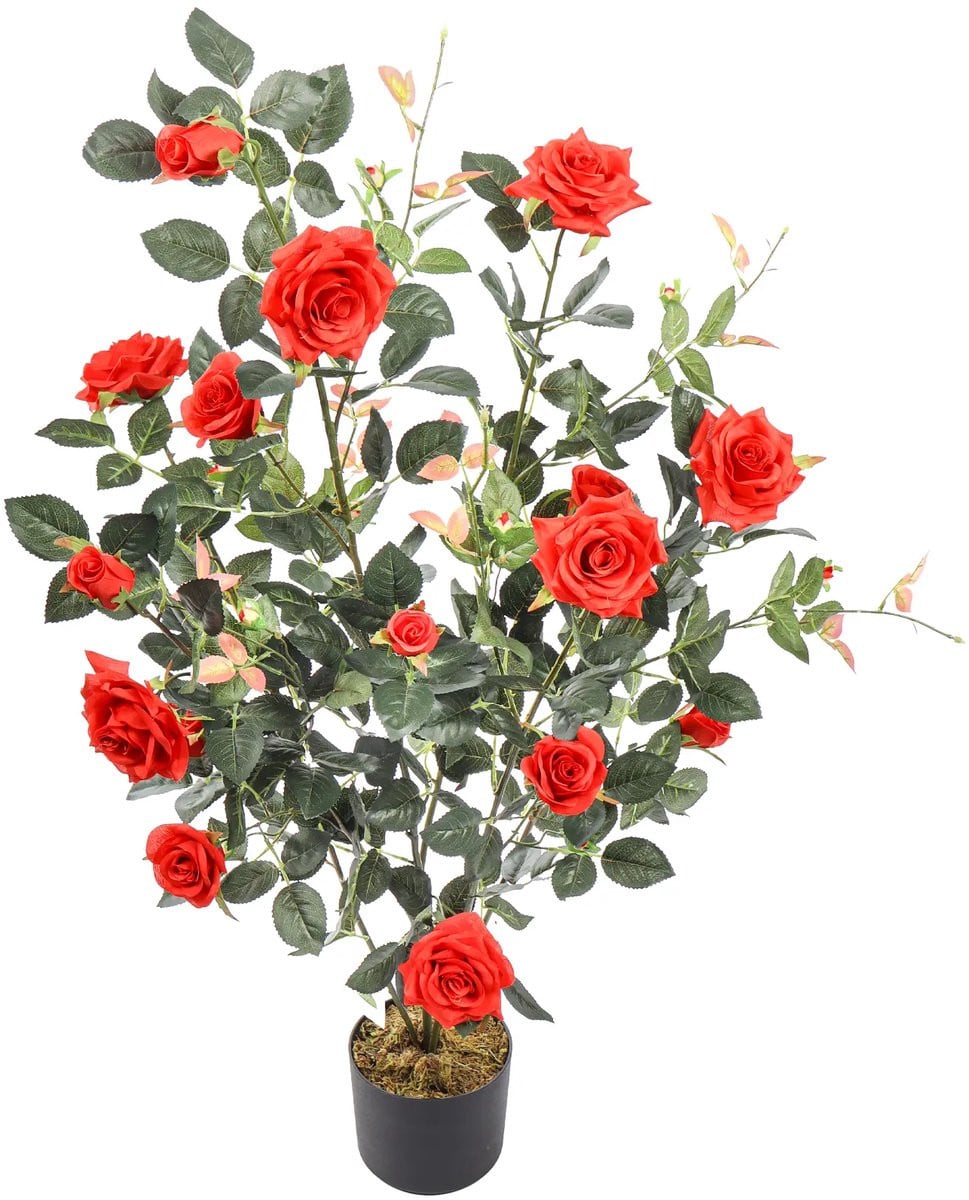 Realistische Kunst Rozenstruik Rood in Pot, Hoogte: 120 cm