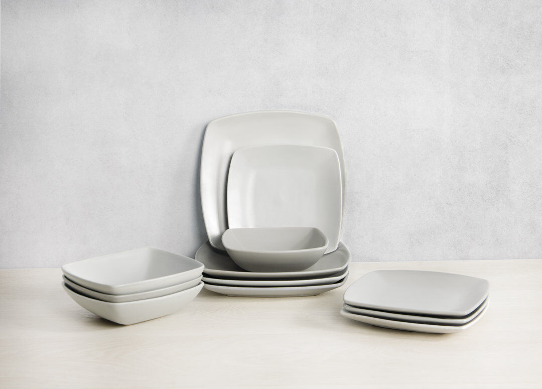 Creative Labs Tops Raven Dinner Set, Square, Ceramic, Service for 4 Grey 12