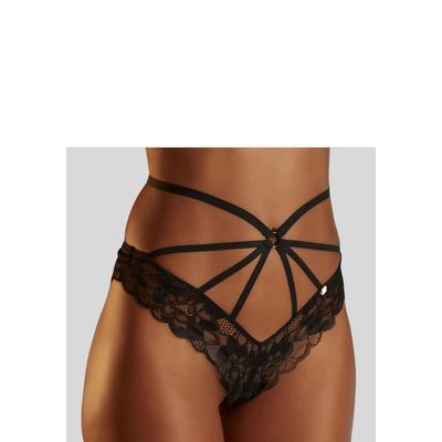 Tanga JETTE "aus Spitze mit verführerischem Bänder-Design", Damen, Gr. 44/46, schwarz, Microtouch, Obermaterial: 90% Polyamid, 10% Elasthan, figurbetont, Unterhosen Tanga, sexy Unterwäsche, sexy Dessous, Reizwäsche