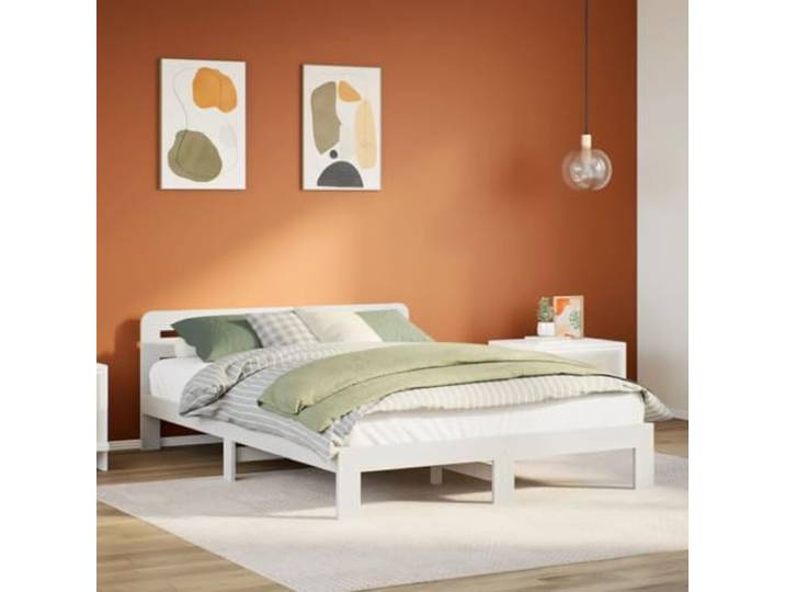 YUOTYRKTEJRSG Massives Kiefernholz mit Lattenrost Stauraum Weiß 135x190 cm Massivholzbett ohne Matratze Weiß 135x190 cm Kiefernholz Bettgestell mit Lattenrost und Stauraum