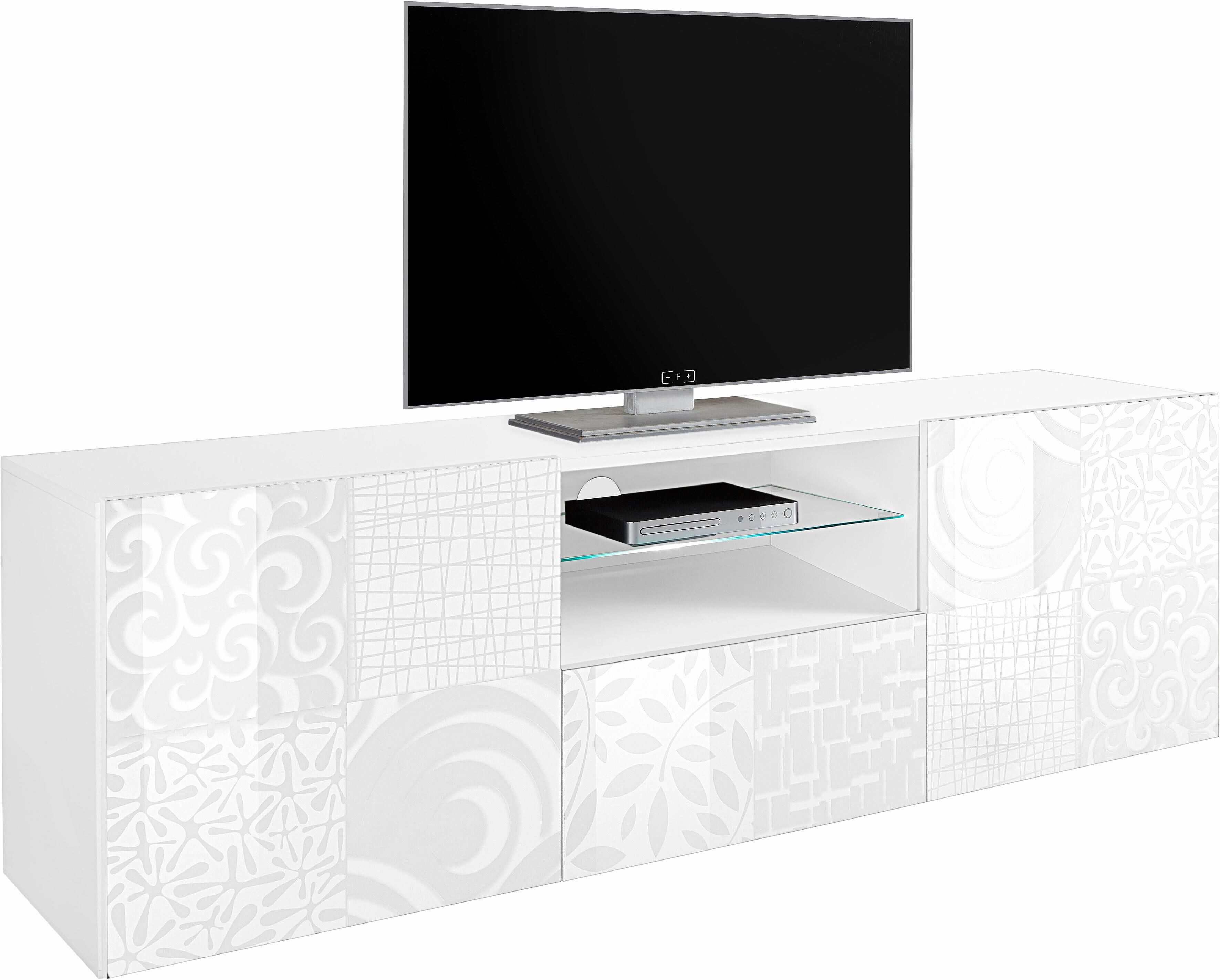 Lowboard HOME AFFAIRE "Miro", weiss (weiß hochglanz lack mit siebdruck), Sideboards, Lowboard, Breite 181 cm mit dekorativem Siebdruck weiß hochglanz lack mit siebdruck Einheitsgröße