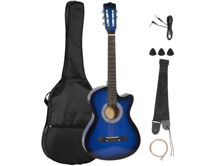 HOMCOM Pack guitare électrique\, pour Débutants\, Sac\, Câble\, Bleu et Noir Kit Guitare Électrique\, Sangle\, Corde\, Médiators