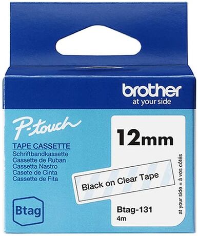 Brother Btag-131 fita não laminada preto sobre transparente 12 mm