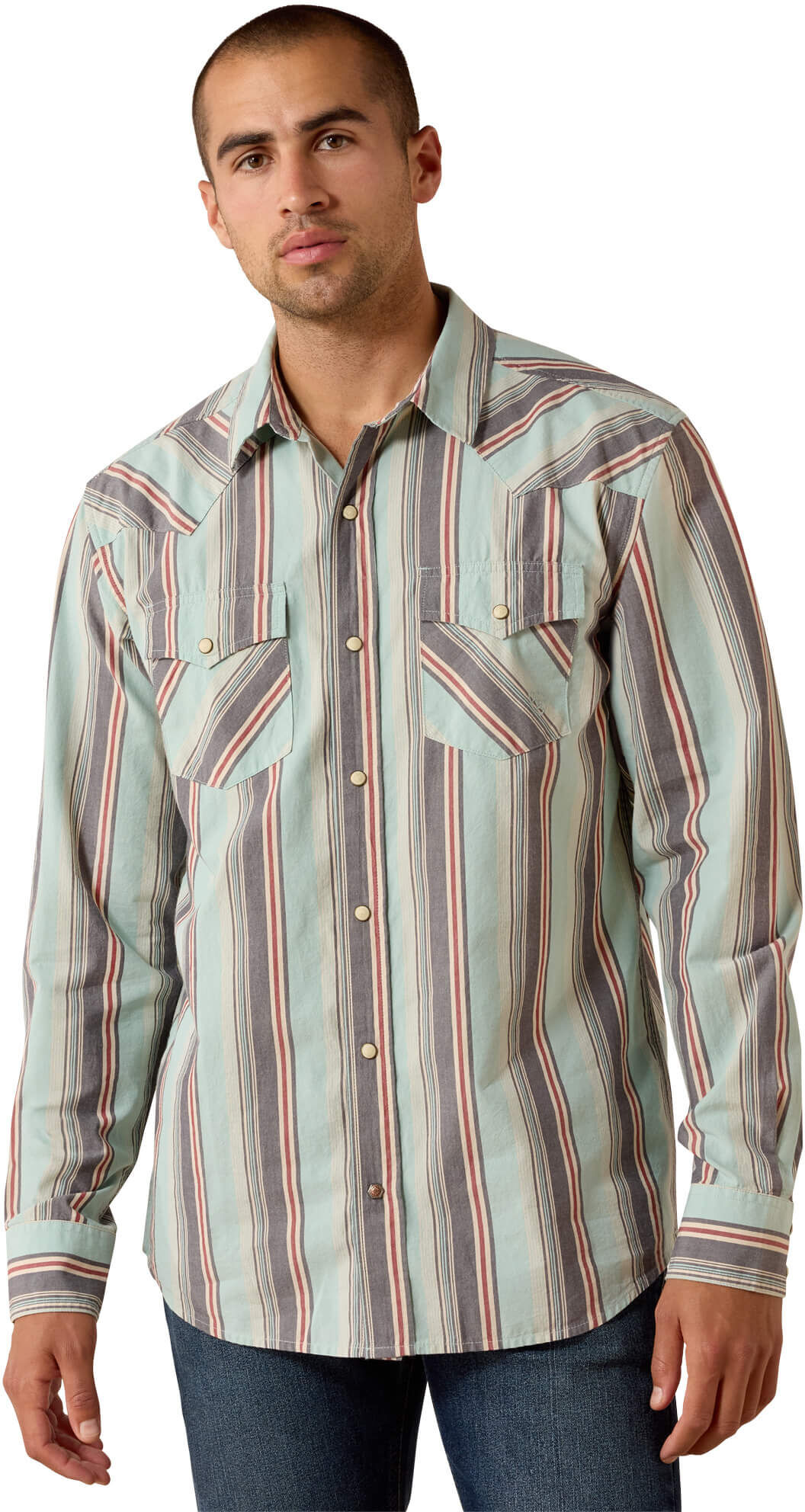 Men's Retro Hesperus Fitted Snap Shirt in Aquifer Plaid Cotton, Size: XS by Ariat