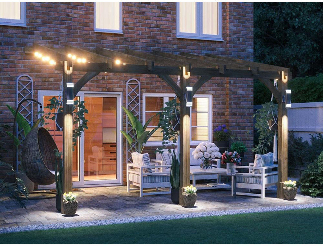 Dunster House Wooden Lean To Pergola Kit Wall Mounted Garden Plant Frame Leviathan Wood 295" H x 515" W x 304" D