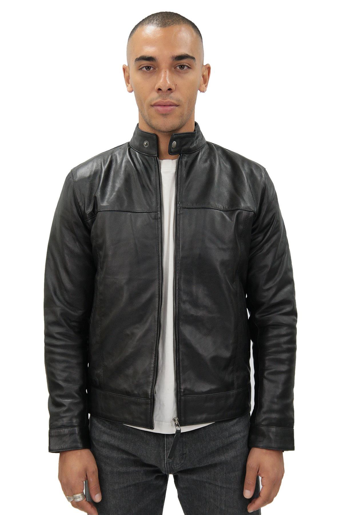 Heren retro leren bikerjack-Amsterdam