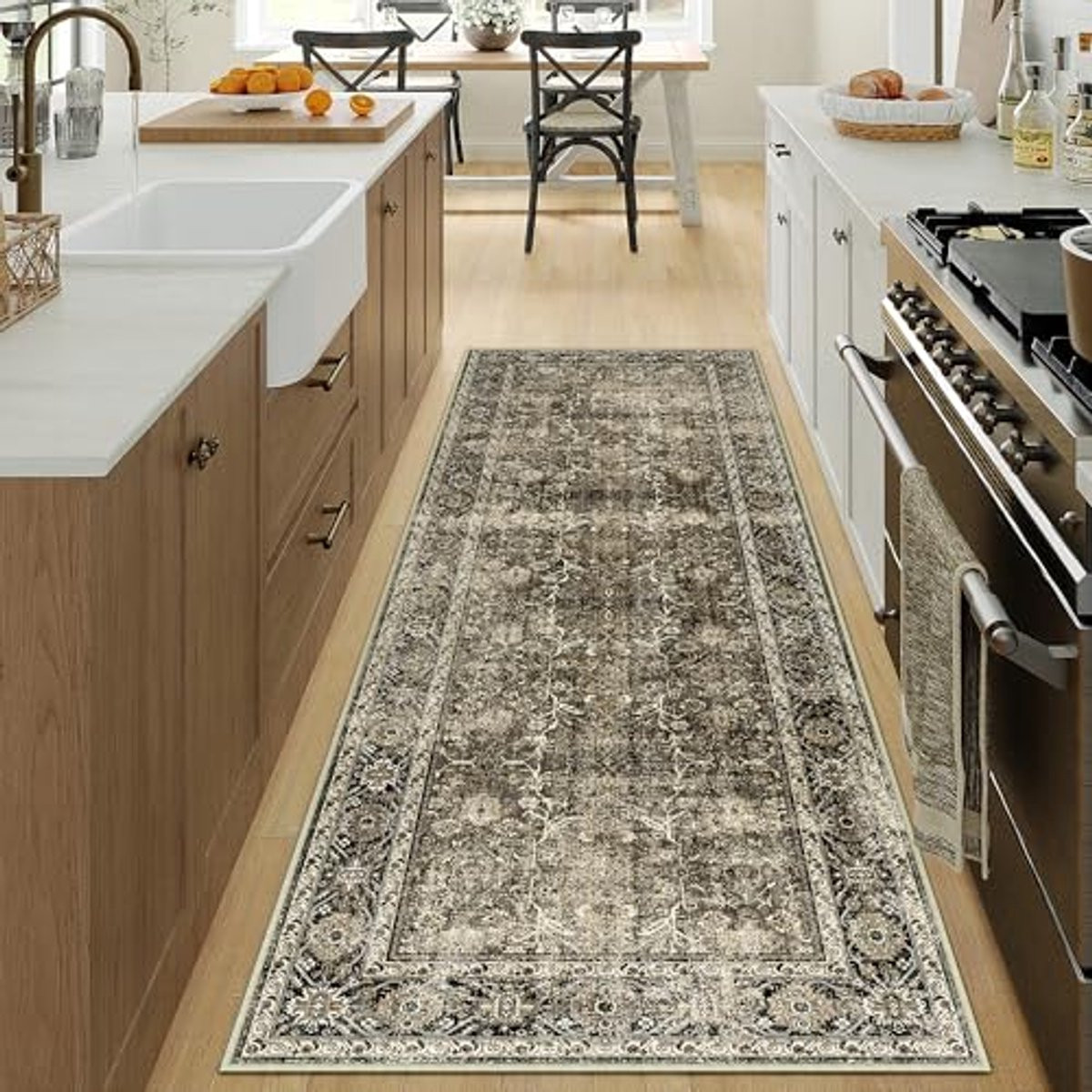 Vintage Loper Tapijt Bruin 60 x 180 cm - Machinewasbaar Antislip Vloerkleed voor Woonkamer, Keuken of Hal