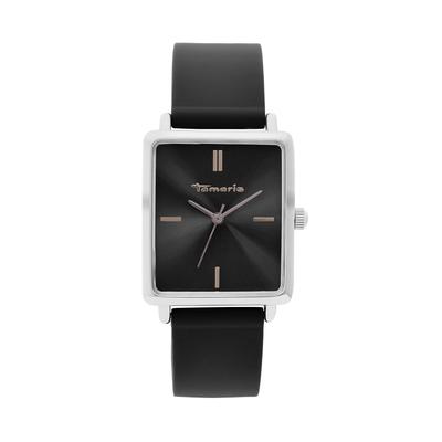 Quarzuhr TAMARIS, schwarz (schwarz, schwarz), Armbanduhren, Damen, silberfarben, Quarzuhr, Armbanduhr, Damenuhr, Silikonarmband, analog