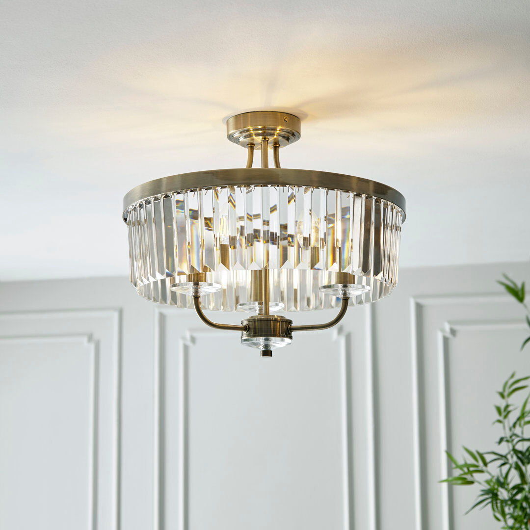 Mercer41 Bothell Glass Semi Flush Mount Antique Brass 34.9cm H X 45cm W X 45cm D