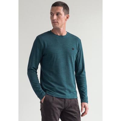 Langarmshirt STREET ONE MEN, Herren, Gr. 3XL, grün (schwarz fjord blau), Web, 96% Baumwolle, 4% Polyester, meliert, normal normal, Rundhals, abgesteppt, Shirts Langarmshirt, im soften Baumwoll-Mix