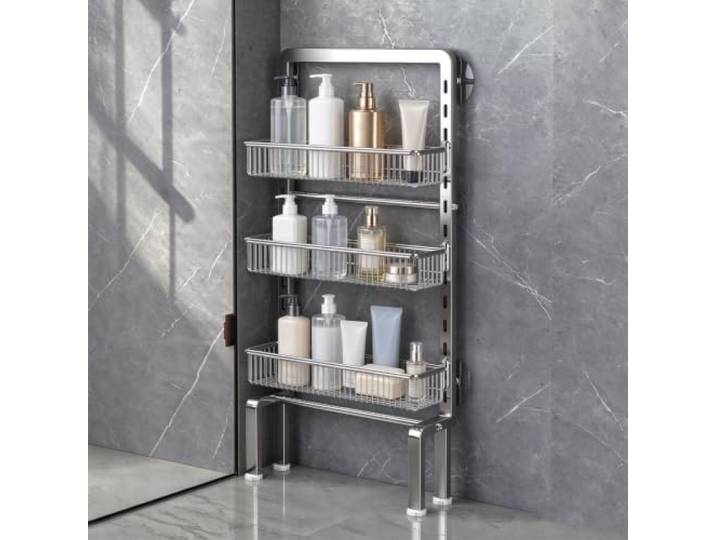 Laohucai Türhinterwand-Regal mit verstellbaren Hängekörben Freistehendes, robustes Metall-Regal für Küche und Bad – ideal für schmale Türspalten(3-Tier)