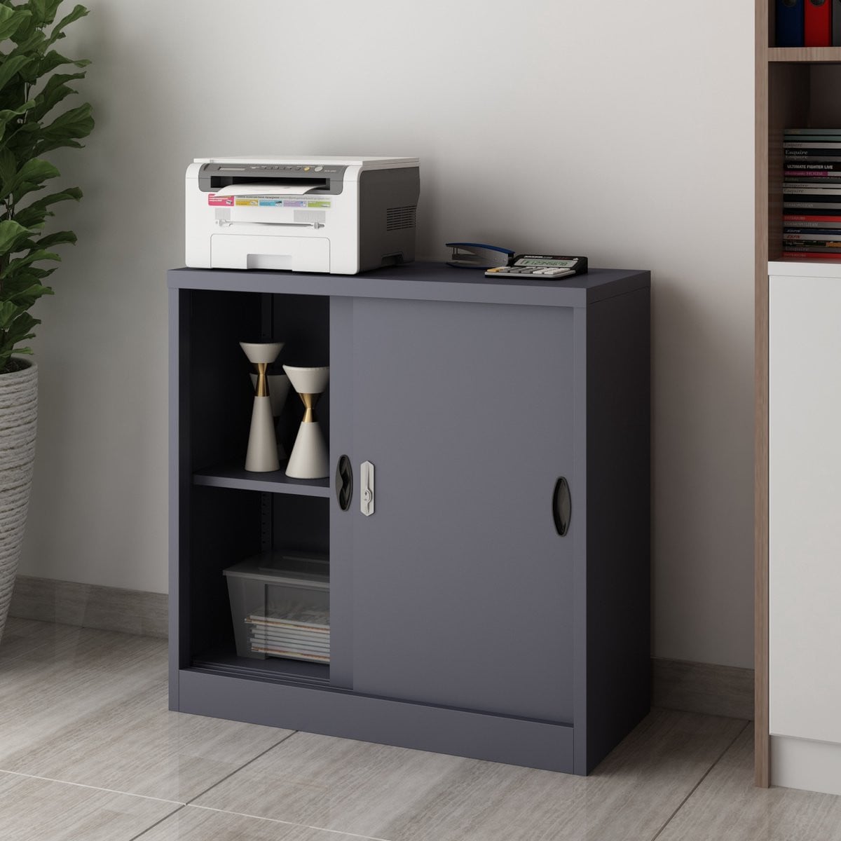 en.casa Rieti Lockerkast Bureaukast donkergrijs B/D/H: 90 x 40 x 90 cm