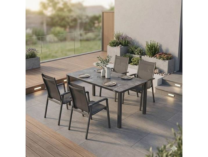 MWH Elements Gartenmöbel-Set M (4 Plätze) Tisch 160x90cm Schwarz Dunkelgrau