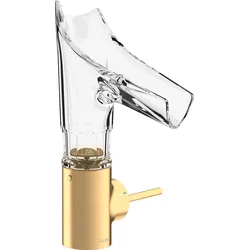 hansgrohe AXOR Starck V Einhebel-Waschtischmischer 140 mit Glasauslauf und Ablaufgarnitur - Facettenschliff, 12123950, Farbe: Brushed Brass