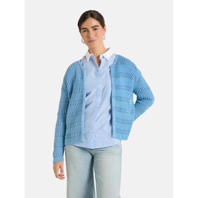 Strickjacke LIEBLINGSSTÜCK "TienL", Damen, Gr. 44, blau (435, skyblau), 100% Baumwolle, normal, Strickjacken Strickjacke, aus 100% Baumwolle
