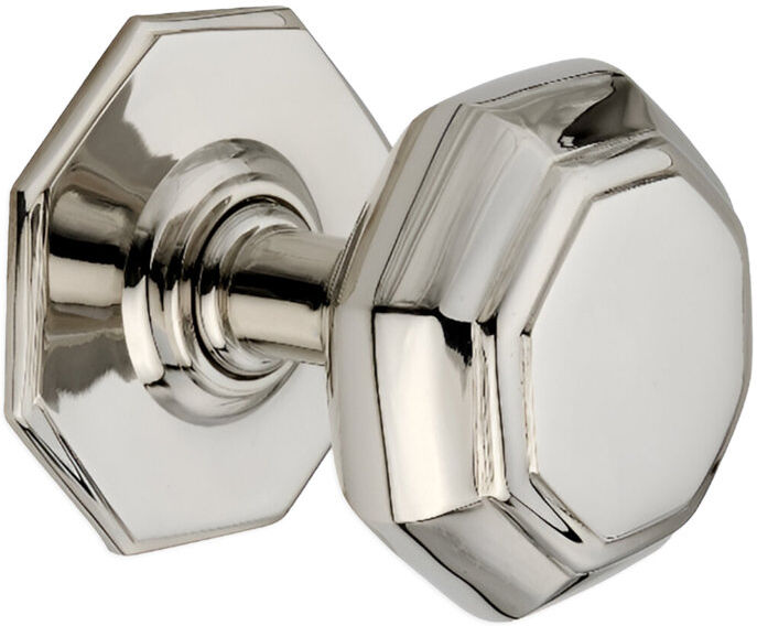 Spira Brass Octagonal Centre Door Knob Polished Nickel 9cm H X 8.2cm W