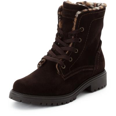 Winterstiefelette TAMARIS, Damen, Gr. 37, Warmfutter, braun (dunkelbraun), Veloursleder, unifarben, Basic, 23_1_Schuhe Winterstiefelette, Blockabsatz, Winterboots mit dekorativen Ziernähten