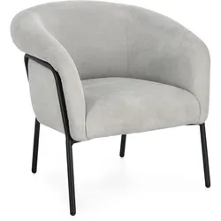 Sessel Camila aus Stoff, modernes Design, hellgrau, gepolstert mit Metallgestell