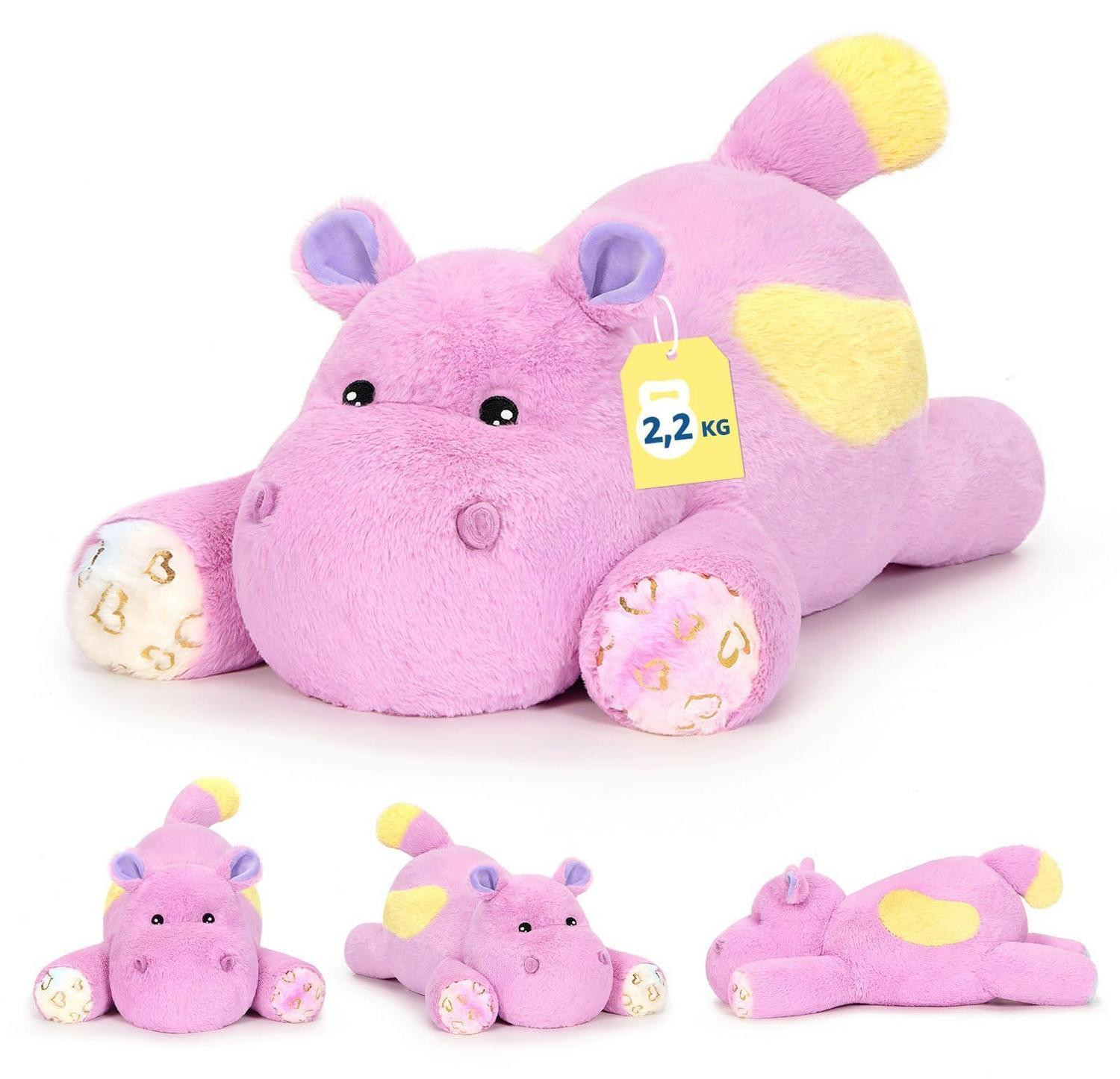SHOWNICER Gewogen knuffel nijlpaard 2,2 kg 65 cm Pluche kussen voor kinderen en volwassenen