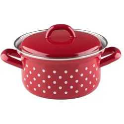Riess Kasserolle mit Deckel Ø12cm 0,5L Pünktchen Rot Emaille