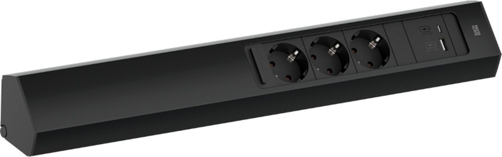Bachmann Casia2 Stopcontactunit met 3x CEE7/3 en 1x USB A/C, 22W, 2,0 meter, Zwart