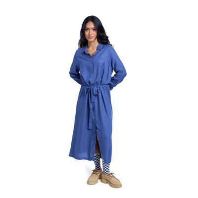 Hemdblusenkleid ROXY "Island Escape Solid", Damen, Gr. XS, blau (vintage indigo), Obermaterial: 100% Viskose., Kleider