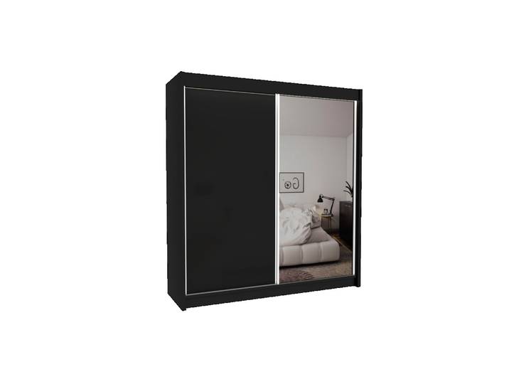 KLEIDERSCHRANK mit Spiegel-Schiebetüren und Aluminium-Leisten - PARTI - 200 cm Schwarz