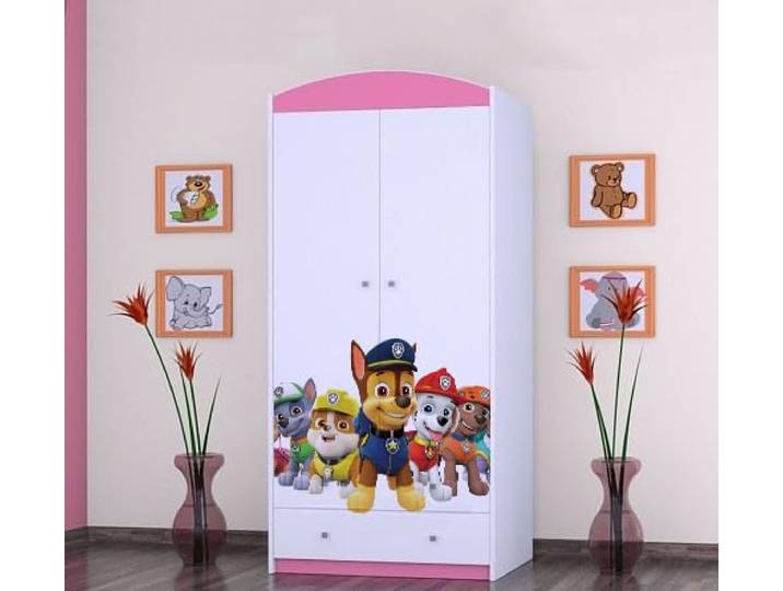 BDW - Kinder Kleiderschrank - Kinderschrank Super Hunde Motiv - Aufbewahrungsschrank für Jugendzimmer, Kinderzimmer - Drucke aus sicheren Farben - 187x88x54cm - Rosa - Das Team