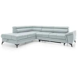Ecksofa Mocca Leder Blau Hellblau