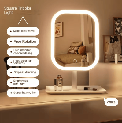 Uplift Curations Niche Modern Desktop LED Makeup Mirror With 3 Color Light Touch Vanity Mirror For Bedroom Dressing white