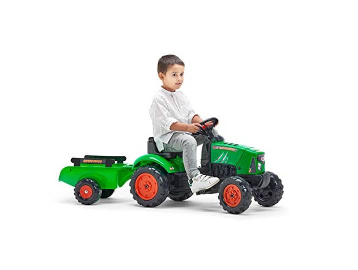 Falk - Traktor mit Pedalen Supercharger mit Anhänger – ab 2 Jahren Motorhaube zum Öffnen – Lenkrad mit Hupe – 2031AB, Grün