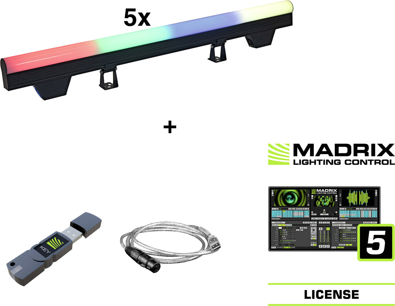 EuroLite Set 5x Led Pt-100/32 Pixel Dmx Tube + Madrix Software