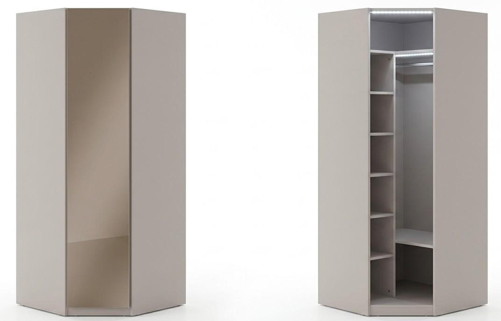 Moderne grijze hoekkast voor de slaapkamer