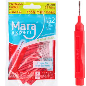 Mara-Expert Interdentalbürsten Basic Rot Minze, ISO-Größe 2, Ø 0,5 mm, für kleine Zahnzwischenräume, 32 Stück