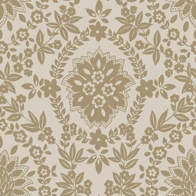 RoomMates Taupe & Gold Boho Baroque Damask Peel and Stick Wallpaper