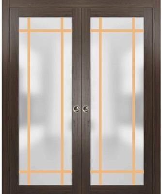 SartoDoors Planum 2113   Interior French Doors Double French Door   Solid Wood   Hardware Set   36x80, Chocolate Ash