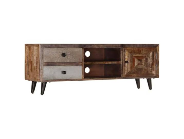 TV-Schrank 118x30x40 cm Massivholz Mango Lowboard mit 2 Schubladen Handgefertigt, einzigartige Holzmaserung, 2 Fächer, 1 Schrank, vielseitig nutzbar