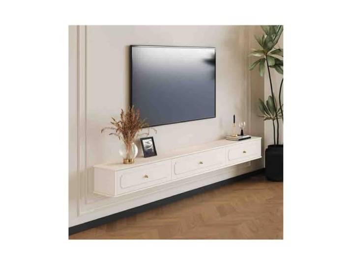 Xumh2024-3 TV Schrank Board Sideboard Elegantes wandmontiertes Vintage-Entertainment-Center mit Stauraum(Weiß,160x24x20cm)