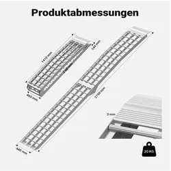 Wiltec, Garagenausstattung, Klappbare Aluminium-Laderampe, 274 cm, silberfarben, 680 kg, ATV, Motorrad