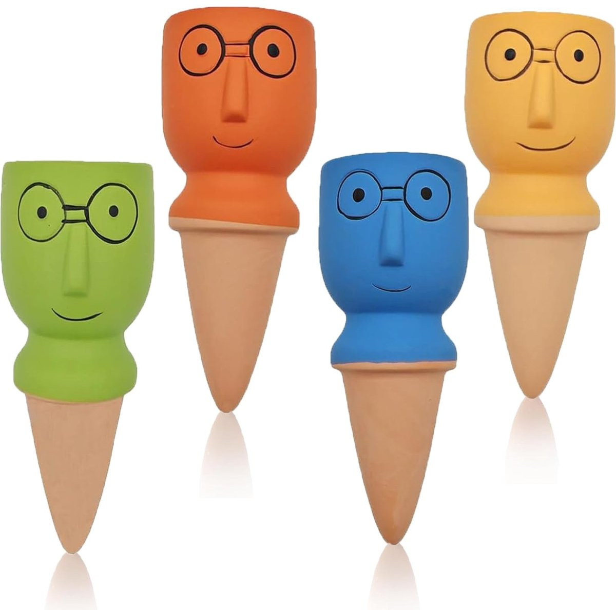 Dailygoods Set van 4 Zelfwaterende Kleipunten Irrigatieballen voor Kamerplanten en Balkonbakken, Terracotta, Bruin/Multicolour, Hoogte: 14,3 cm