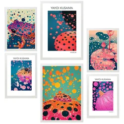 POSTER Set Mit 6 Kusama Kürbis A3 & A4 Weißer Rahmen