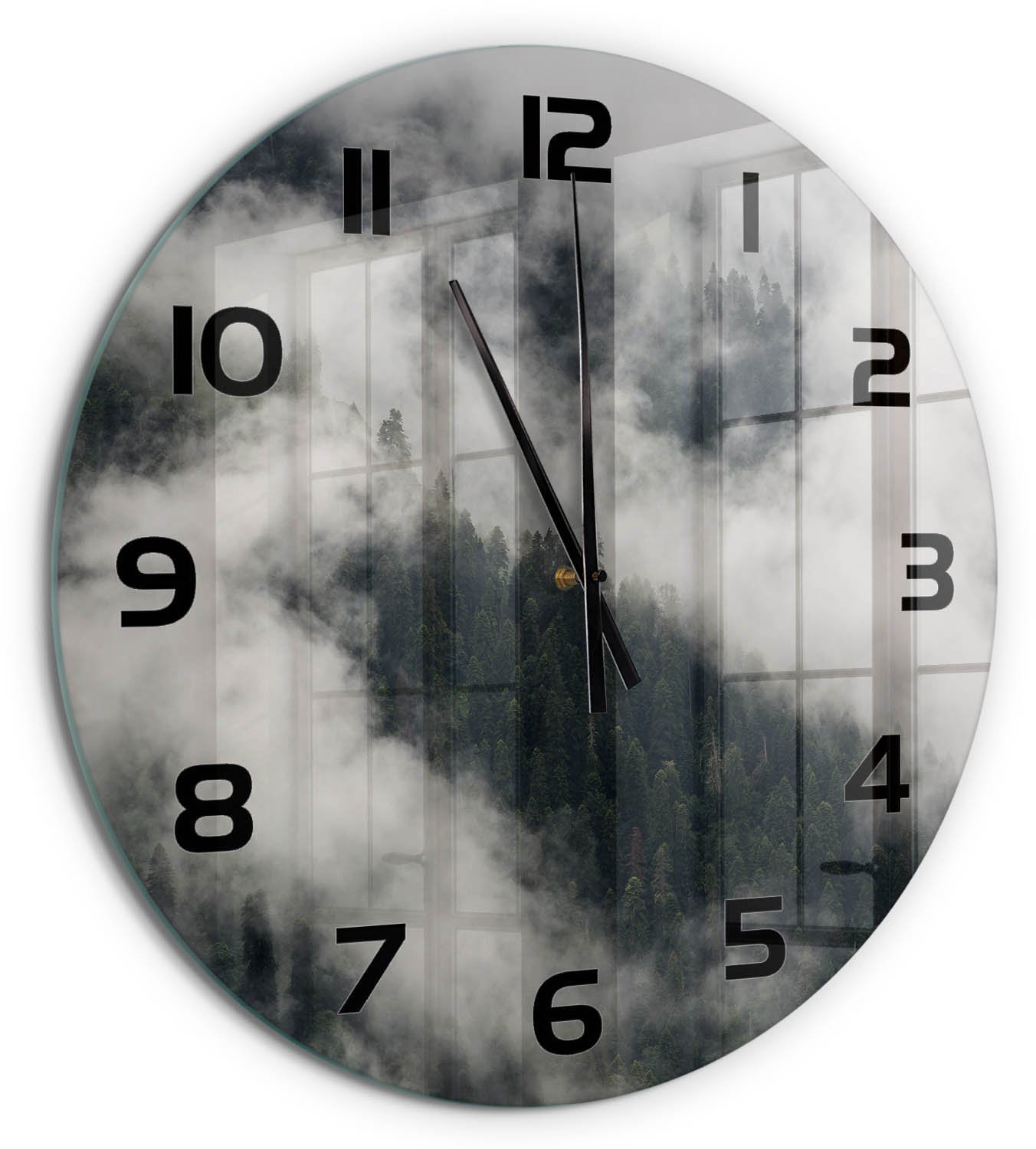 Tulup Wandklok Mist boven het bos - Grijs - Diameter: 60 cm