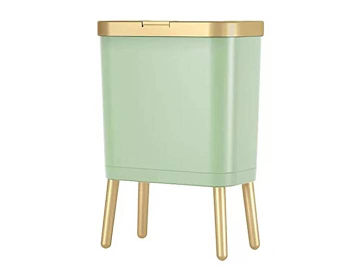 NFDVXCCA Mülleimer, 15L schlanker Plastik Mülleimer mit Füßen Bad Küche Schlafzimmer Büro(/Light Green)