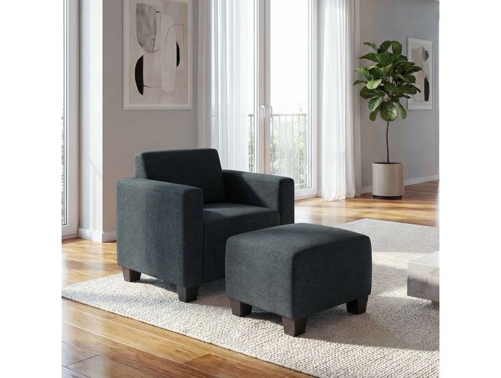 Modular Sessel Loungesessel mit Ottomane Lyon, Stoff/Textil Anthrazit-grau
