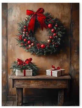 Inspire Select Vintage Red Truck Christmas Canvas Wall Art Nordic Winter Snow Scene Reindeer Holiday Decor 3 11.81 X 15.75 In